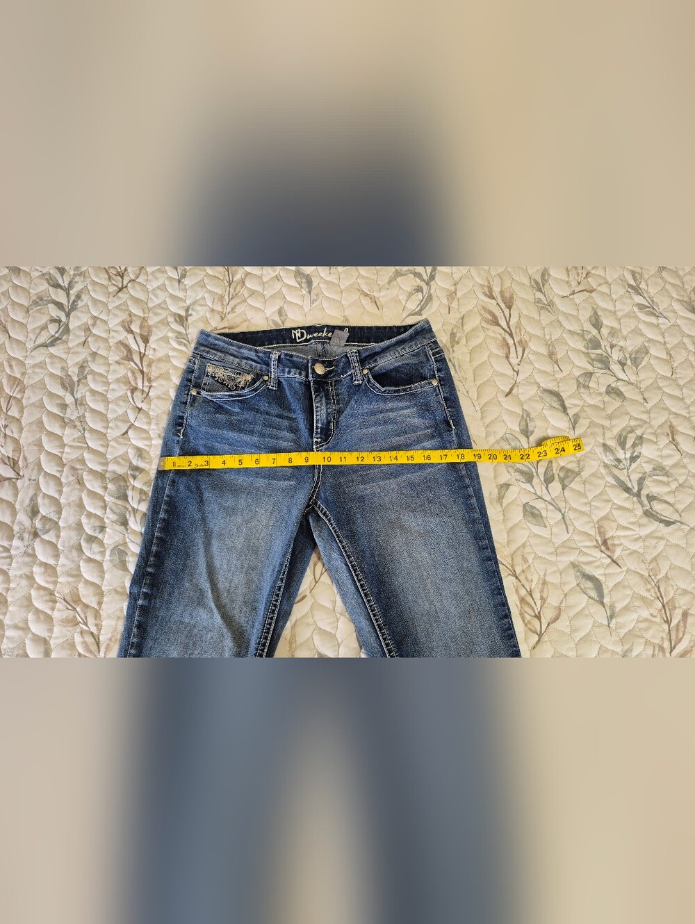 Women's Blue Embroidered Pocket Capris - Picture 10 of 13